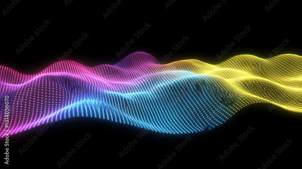 Poster abstract digital wave composed of many colorful illuminated points
