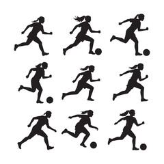 Female Soccer Player Silhouettes – Football Action Vector Set