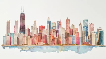 Crédence de cuisine en verre imprimé Watercolor Cityscape of Chicago Skyline