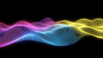 Abstract digital wave composed of many colorful illuminated points