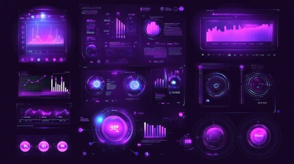 Obraz premium A Futuristic Purple Illuminated Dashboard Displaying Data Information