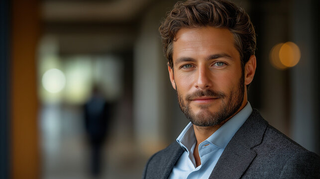 Upwardly Mobile Business Professional, Resolute and Confident in Sharp Business Outfit, Close-Up Head and Shoulders Portrait