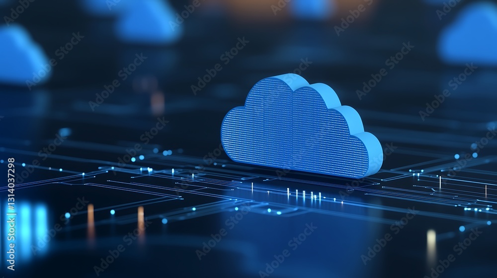 Poster digital cloud technology with circuit background for data storage and connectivity conceptualization