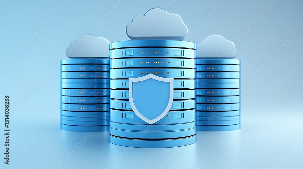 Poster digital data storage concept with shield and cloud computing technology for safety and security prot