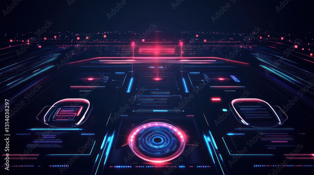 Aufkleber digital display shows complex futuristic interface with bright illumination