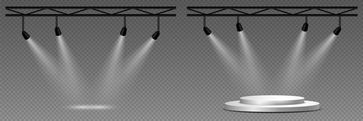 Light and effect set, spotlights and podium lighting. On a transparent background.