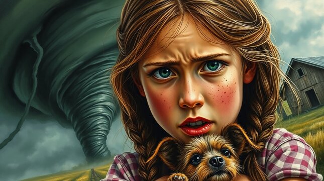 Portrait of Dorothy with Her Dog in a Hurricane on Her Farm