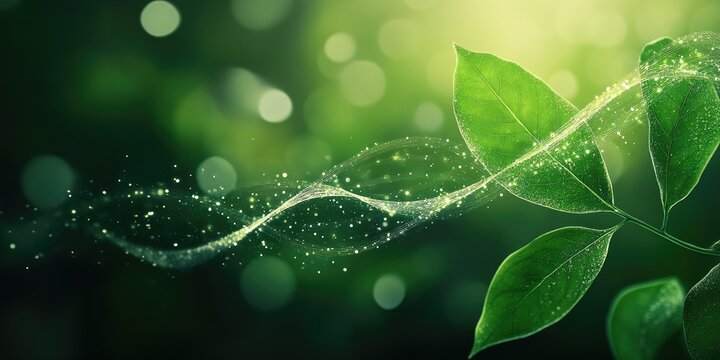 DNA, helix, virus blue green bokeh background with copy space. Genetic and biology science concept. 