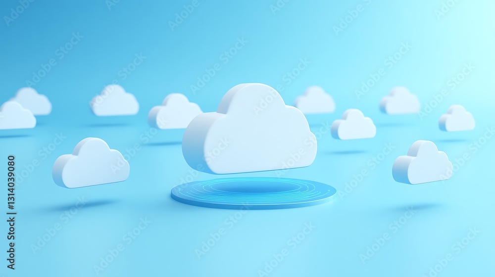 Poster floating white clouds on a soft blue background creating a peaceful and calm atmosphere for creative