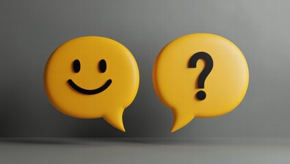 Two yellow smiley faces are floating in the air above a grey background