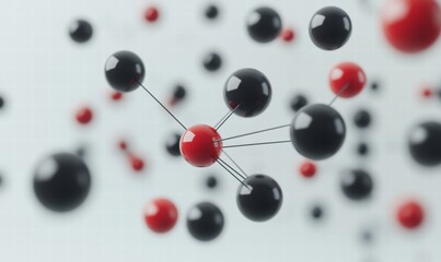 A bunch of red and black spheres are floating in the air