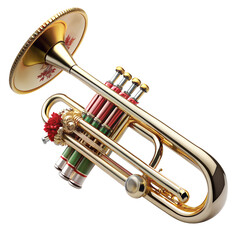 Festive Cornet, A gleaming golden cornet with holiday decorations, perfectly capturing the spirit of music and celebration.