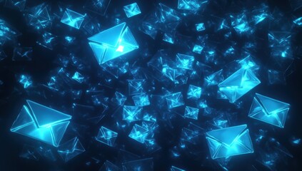 A blue background with many small blue envelopes flying around