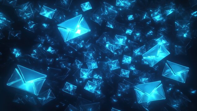 A blue background with many small blue envelopes flying around