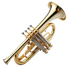 Obraz premium Golden Trumpet Serenade, A stunning golden trumpet, gleaming under the studio lights, its polished surface reflecting a symphony of elegance and musical promise. 