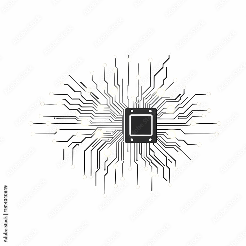 Poster innovation's core: high-tech motherboard or cpu, a complex design for technology and innovation.