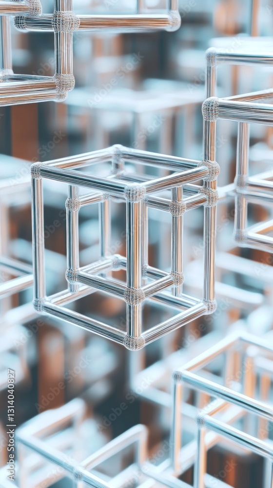 Poster abstract floating transparent cubes creating a digital illusion