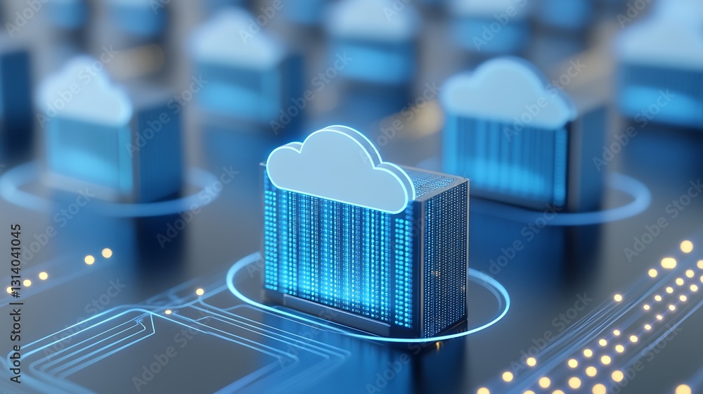 Poster futuristic cloud computing concept with digital data storage and cloud icon on technology background