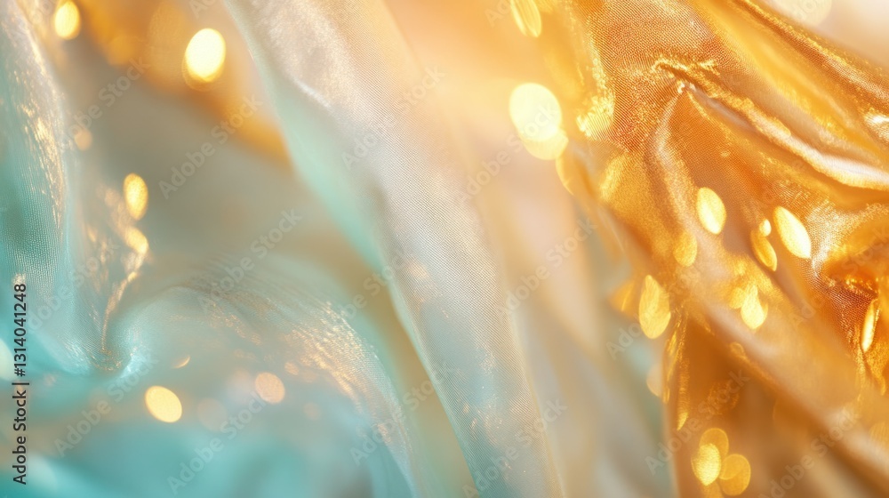 Poster elegant flowing fabric with soft lighting and blurred bokeh effects