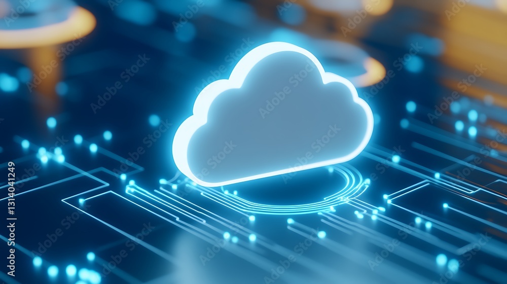 Poster futuristic cloud computing concept with digital network connections and glowing blue elements for te