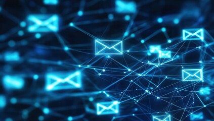 A blue background with many small blue circles that look like emails