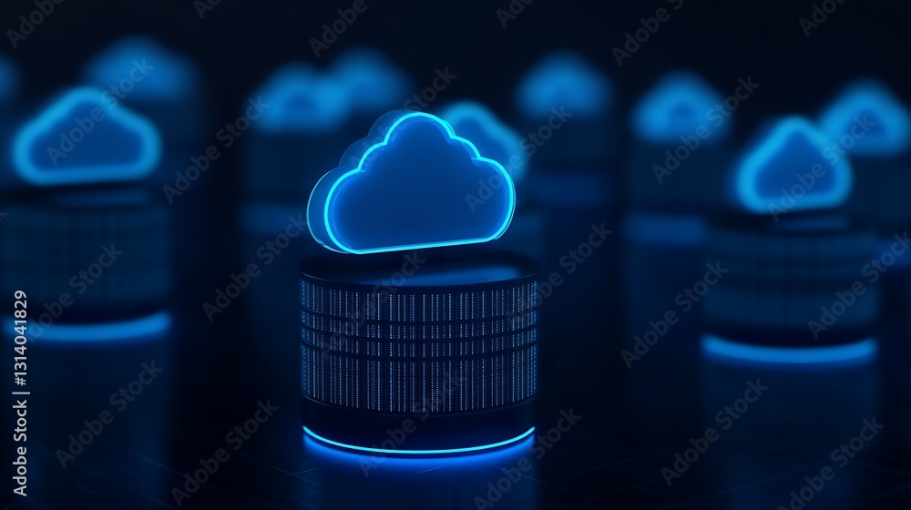 Aufkleber futuristic cloud computing concept with neon blue elements in a digital environment