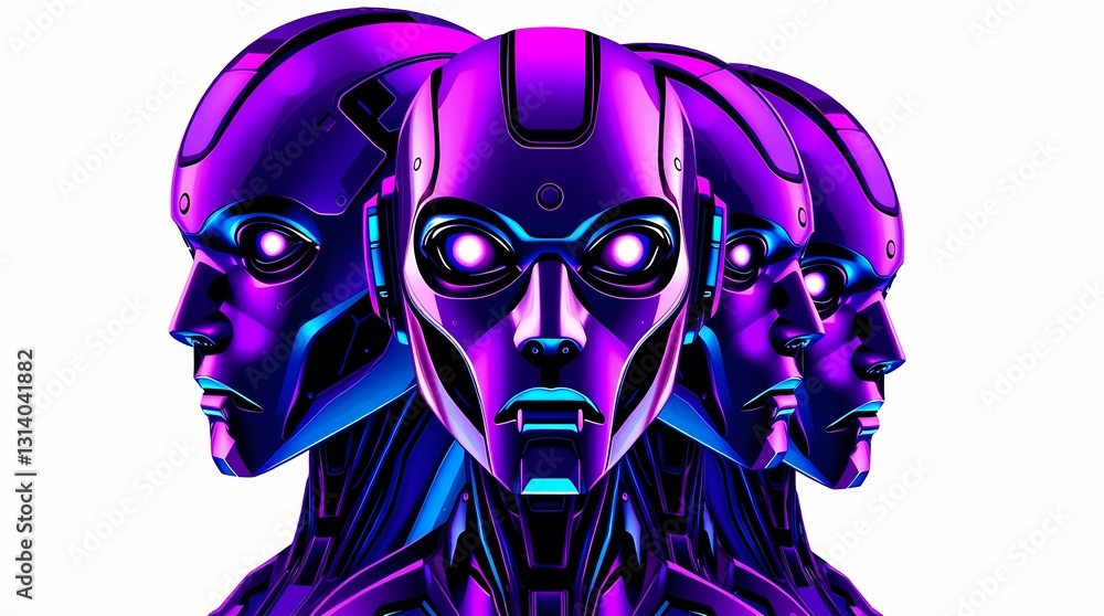 Poster robotic minds of the future: a striking artistic vision presents an array of futuristic robots, thei
