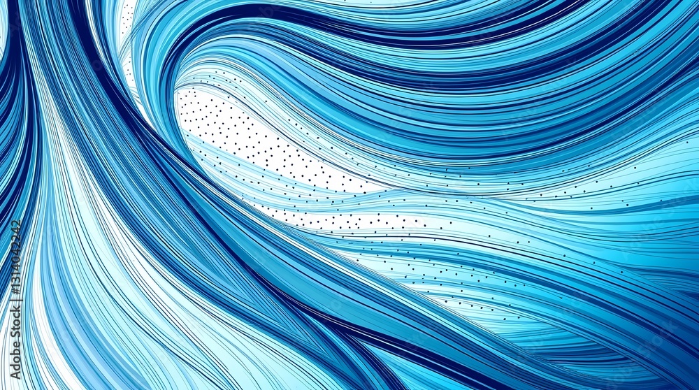 Poster fluid dynamics: a mesmerizing abstract composition of flowing blue lines, evoking the motion of wate