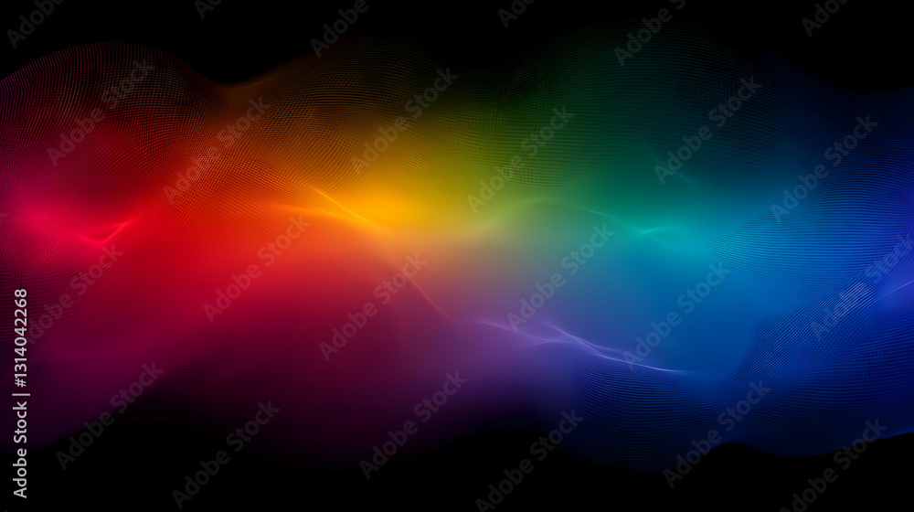 Poster vivid rainbow spectrum wave abstract design on a dark background with colorful fluid dynamic motion 