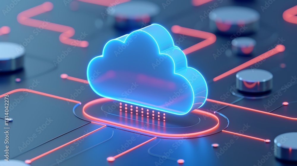 Aufkleber futuristic cloud computing concept with neon lights and circuit board background