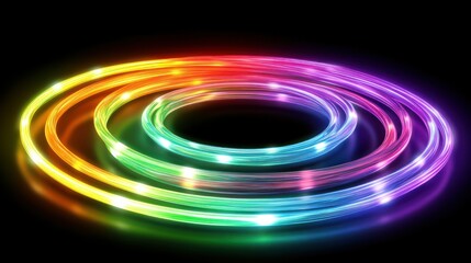 Naklejka premium Bright coiled colored lights are arranged into concentric circles on black