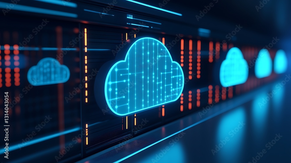 Aufkleber futuristic cloud computing concept with neon lights and digital data visualization in a modern data 