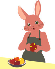 rosa Osterhase mit Ostereiern