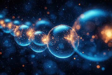 Fototapeta premium Glowing orbs align in space with starscape background; bright, futuristic feel