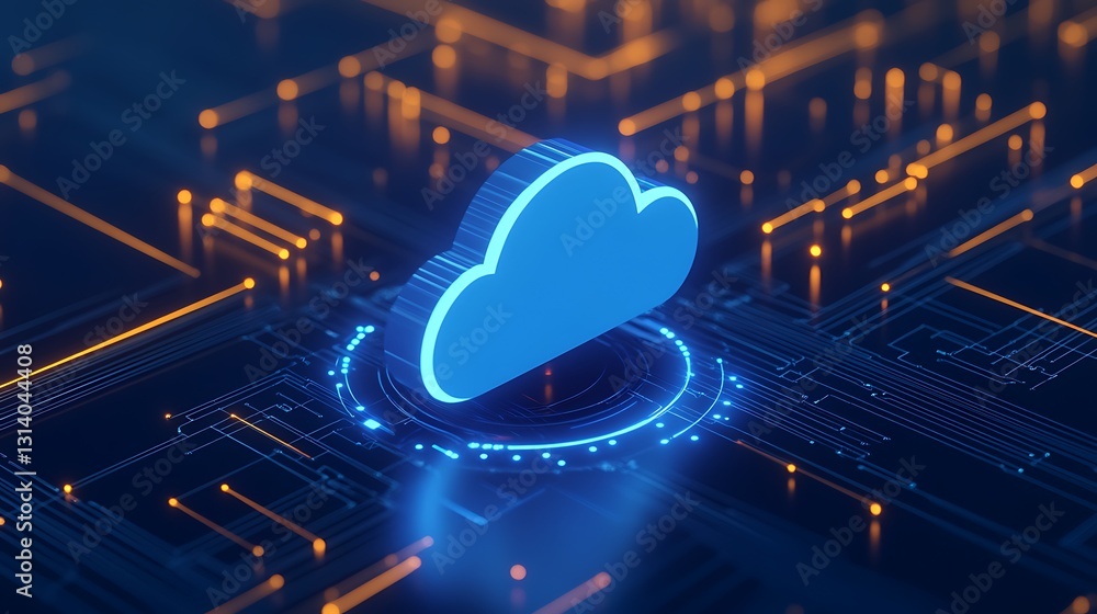 Poster futuristic cloud icon over digital circuit background highlighting data storage and connectivity con