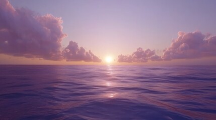 Serene sunset over calm ocean waters with pink clouds.