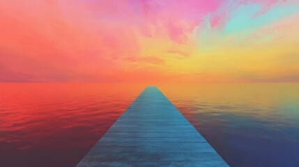 Serene Sunset Over Calm Water with Pier Leading into the Horizon