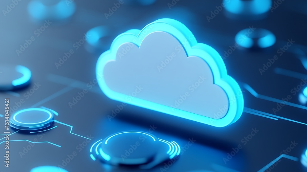 Poster futuristic cloud symbol against connecting technology circuits representing cloud computing concept