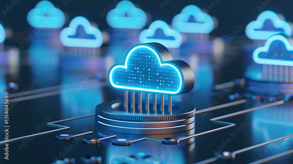 Aufkleber futuristic cloud technologies with glowing elements in a digital circuit background for modern innov