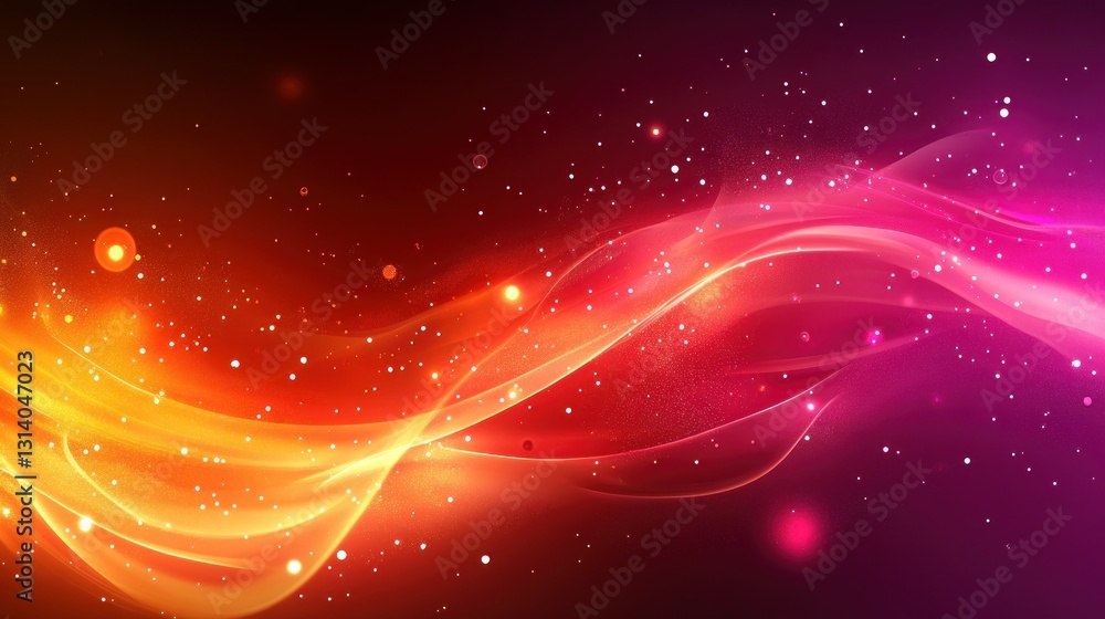 Poster a colorful abstract background featuring glowing wavy lines and particles