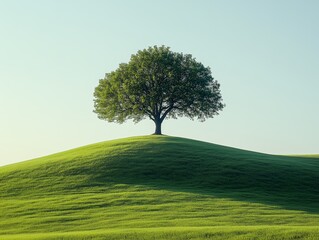 Fototapeta premium Ein einsamer Baum auf einem Hügel unter einem sanft blauen Himmel
