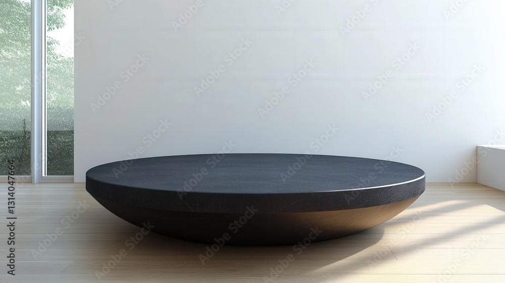 Aufkleber a modern round platform showcase for product presentations in a minimalist interior design studio wi