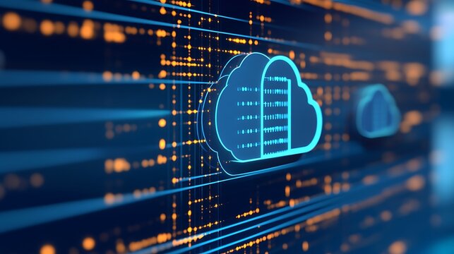 Futuristic Digital Cloud Concept with Data Streams and Technology Elements for Cloud Computing Visuals