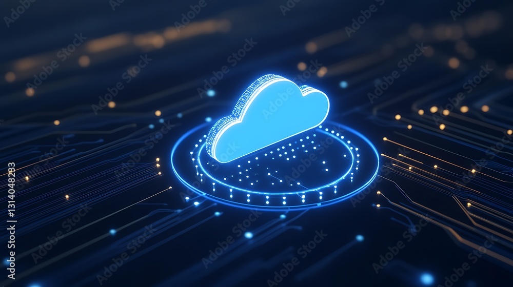 Aufkleber futuristic digital cloud icon on circuit board background with glowing lights and data connectivity 