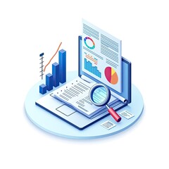 An isometric depiction of a Research and Data Icon