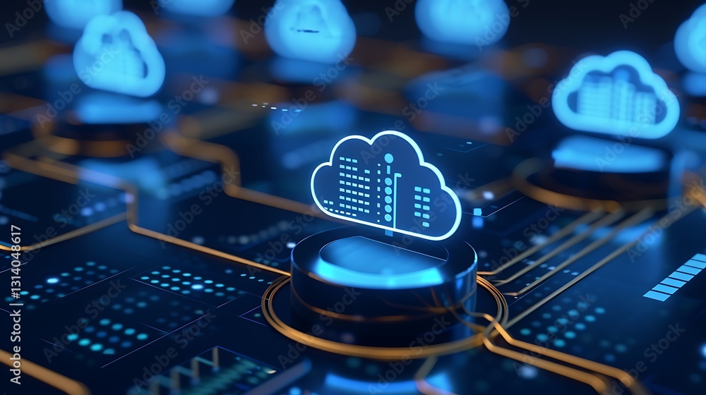 Aufkleber futuristic digital cloud representation with data visualization and network connections in blue ligh
