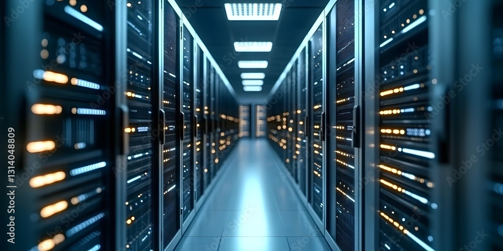 Aufkleber data server center operations modern facility digital hosting environment server room perspective te