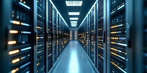 Data server center operations modern facility digital hosting environment server room perspective technology concept