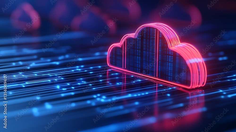 Poster futuristic digital cloud with data streams representing cloud computing technology and connectivity