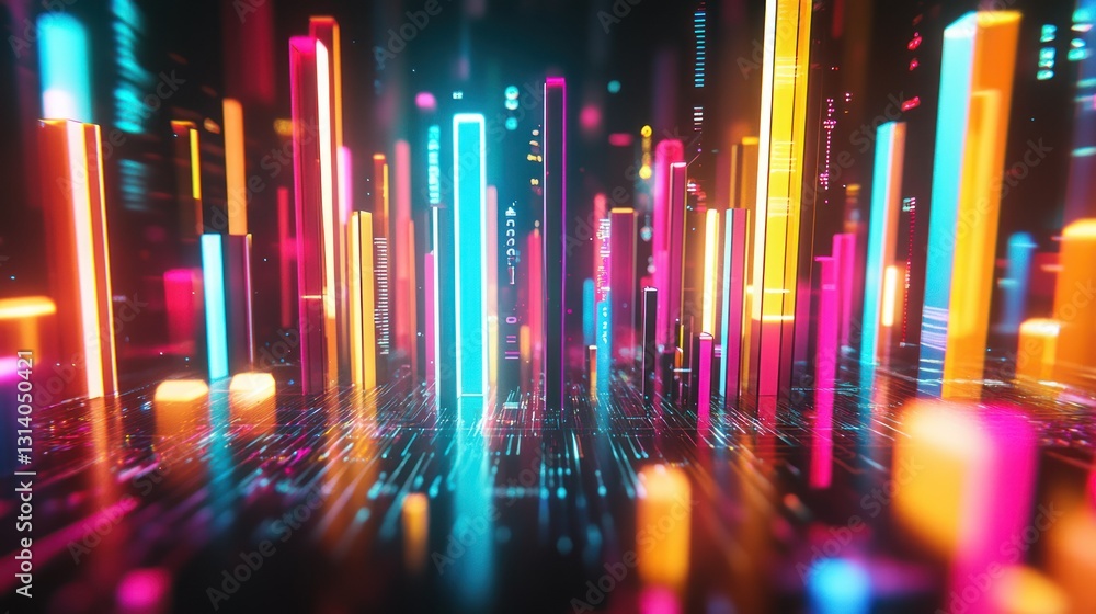 Aufkleber colorful illuminated data structures creating a vibrant and technological cityscape